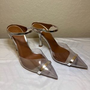 Silver leather Malone Souliers clear detail mules.